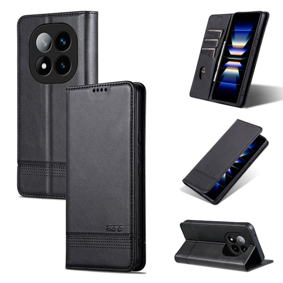 For Redmi Note 14 Pro+ 5G AZNS Magnetic Calf Texture Flip Leather Phone Case(Black)