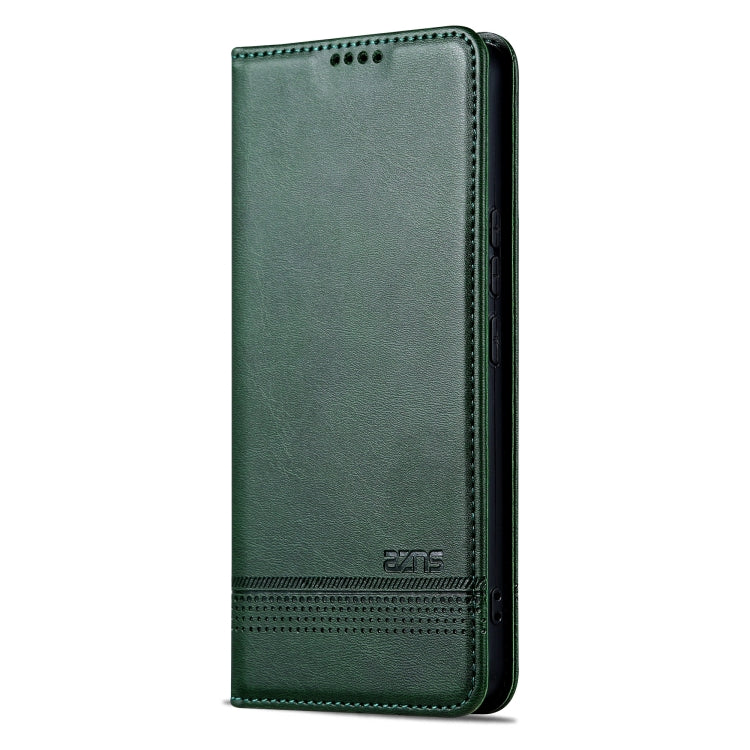 For Redmi Note 14 Pro+ 5G AZNS Magnetic Calf Texture Flip Leather Phone Case(Dark Green)