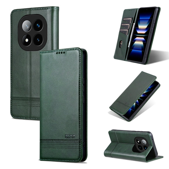 For Redmi Note 14 Pro+ 5G AZNS Magnetic Calf Texture Flip Leather Phone Case(Dark Green)