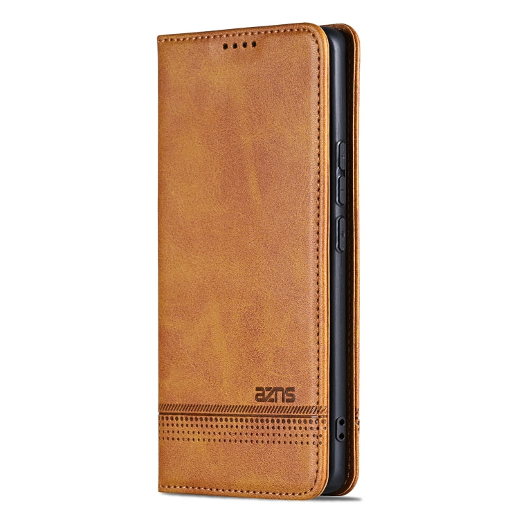 For Redmi Note 14 Pro+ 5G AZNS Magnetic Calf Texture Flip Leather Phone Case(Light Brown)