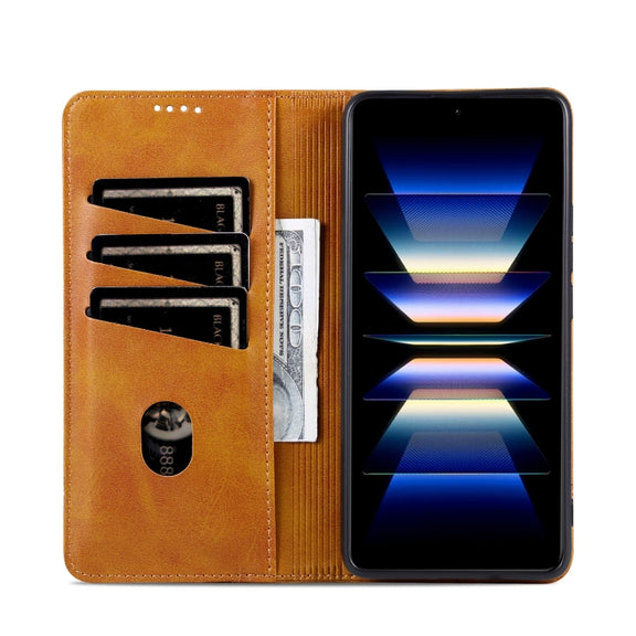 For Redmi Note 14 Pro+ 5G AZNS Magnetic Calf Texture Flip Leather Phone Case(Light Brown)
