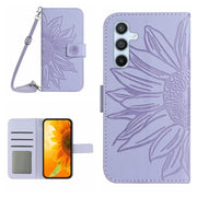 For Samsung Galaxy S25 5G Skin Feel Sun Flower Embossed Flip Leather Phone Case with Lanyard(Purple)