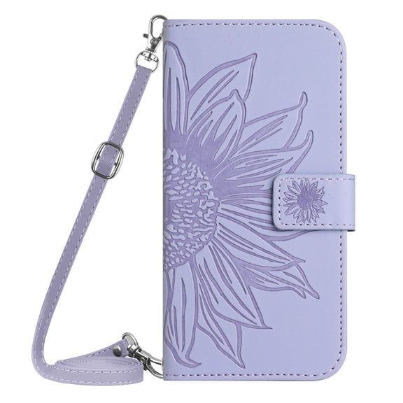 For Samsung Galaxy S25+ 5G Skin Feel Sun Flower Embossed Flip Leather Phone Case with Lanyard(Purple)