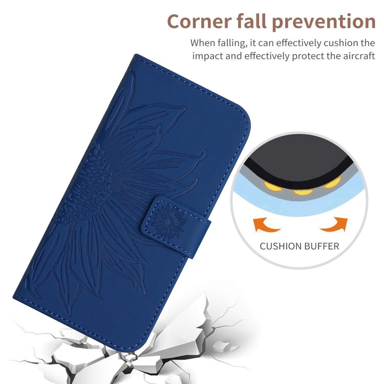 For Samsung Galaxy S25+ 5G Skin Feel Sun Flower Embossed Flip Leather Phone Case with Lanyard(Dark Blue)