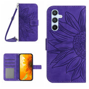 For Samsung Galaxy S25+ 5G Skin Feel Sun Flower Embossed Flip Leather Phone Case with Lanyard(Dark Purple)