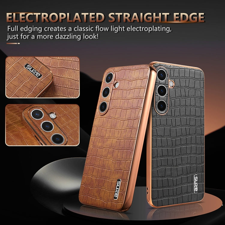 For Samsung Galaxy S25 5G AZNS Electroplated Frame Crocodile Texture Full Coverage Phone Case(Brown) - free shipping - PMC Jewellery - Order now!