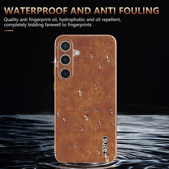 For Samsung Galaxy S25 5G AZNS Electroplated Frame Crocodile Texture Full Coverage Phone Case(Blue)