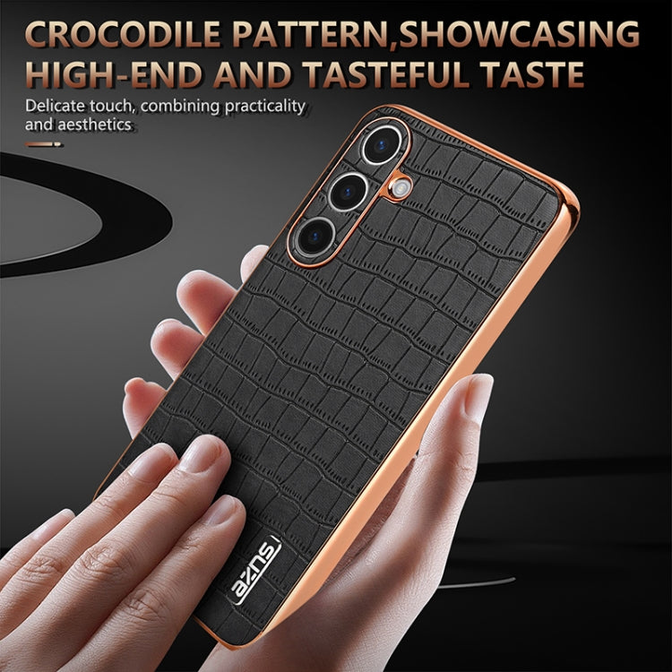 For Samsung Galaxy S25 5G AZNS Electroplated Frame Crocodile Texture Full Coverage Phone Case(Blue)