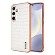For Samsung Galaxy S25 5G AZNS Electroplated Frame Crocodile Texture Full Coverage Phone Case(White) - free shipping - PMC Jewellery - Order now!