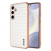 For Samsung Galaxy S25+ 5G AZNS Electroplated Frame Crocodile Texture Full Coverage Phone Case(White)