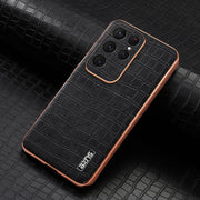 For Samsung Galaxy S25 Ultra 5G AZNS Electroplated Frame Crocodile Texture Full Coverage Phone Case(Black)