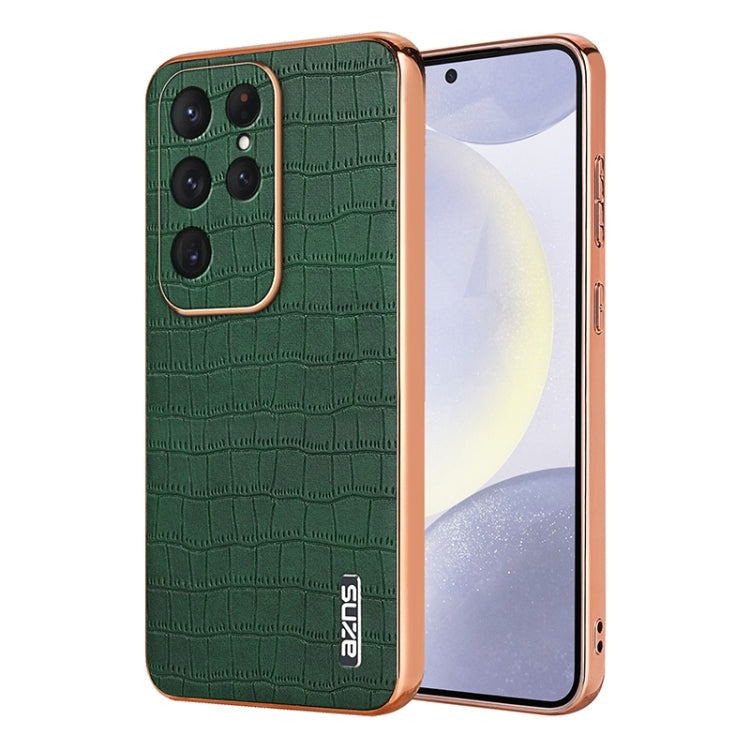 For Samsung Galaxy S25 Ultra 5G AZNS Electroplated Frame Crocodile Texture Full Coverage Phone Case(Green) - free shipping - PMC Jewellery - Order now!