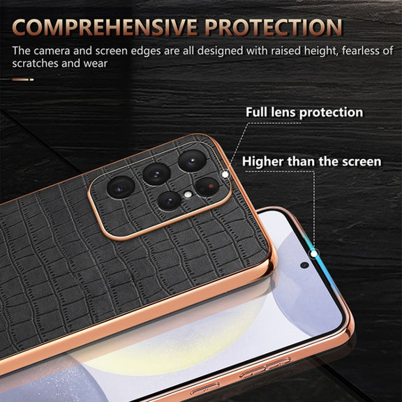 For Samsung Galaxy S25 Ultra 5G AZNS Electroplated Frame Crocodile Texture Full Coverage Phone Case(Green)