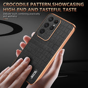 For Samsung Galaxy S25 Ultra 5G AZNS Electroplated Frame Crocodile Texture Full Coverage Phone Case(Green)