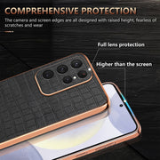 For Samsung Galaxy S25 Ultra 5G AZNS Electroplated Frame Crocodile Texture Full Coverage Phone Case(Blue)