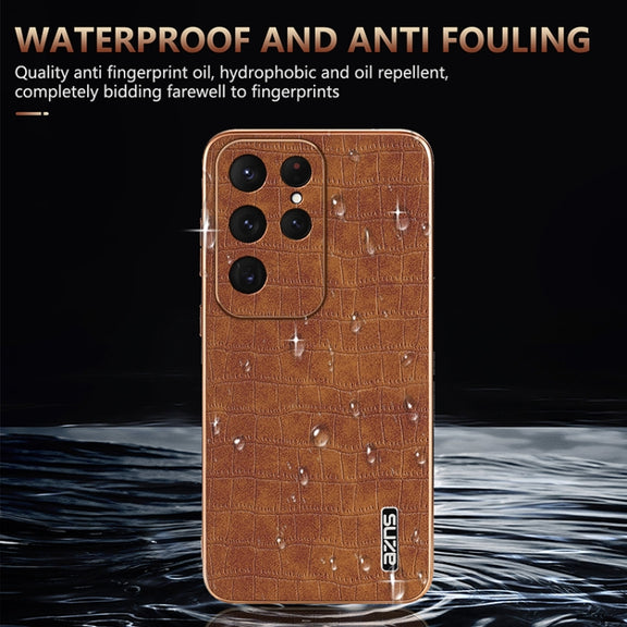 For Samsung Galaxy S25 Ultra 5G AZNS Electroplated Frame Crocodile Texture Full Coverage Phone Case(White)