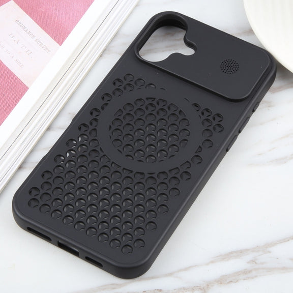 For iPhone 16 Plus Pure Color Honeycomb Aromatherapy MagSafe Phone Case(Black)