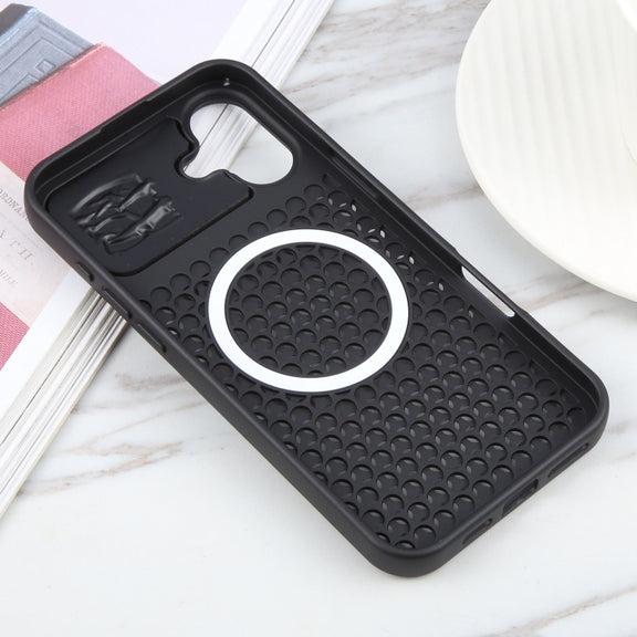 For iPhone 16 Plus Pure Color Honeycomb Aromatherapy MagSafe Phone Case(Black)