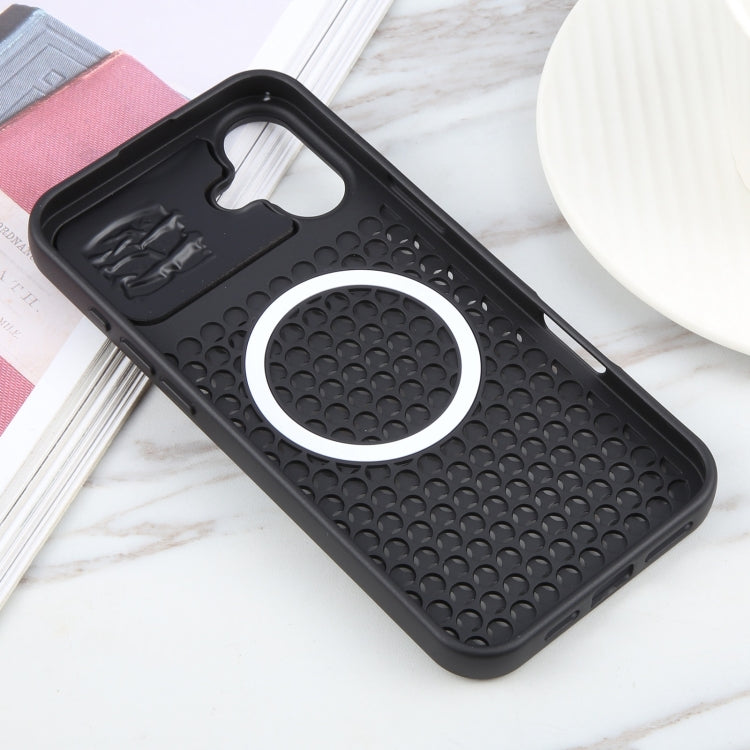 For iPhone 16 Plus Pure Color Honeycomb Aromatherapy MagSafe Phone Case(Black)