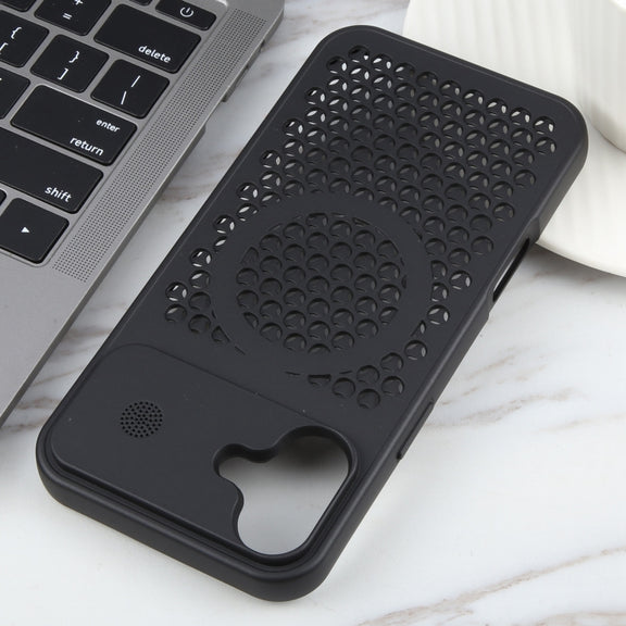 For iPhone 16 Plus Pure Color Honeycomb Aromatherapy MagSafe Phone Case(Black)