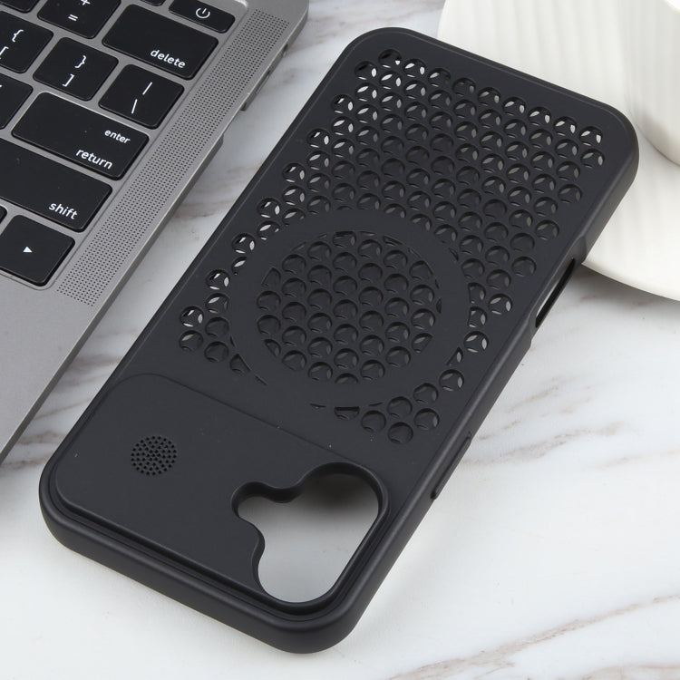 For iPhone 16 Plus Pure Color Honeycomb Aromatherapy MagSafe Phone Case(Black)