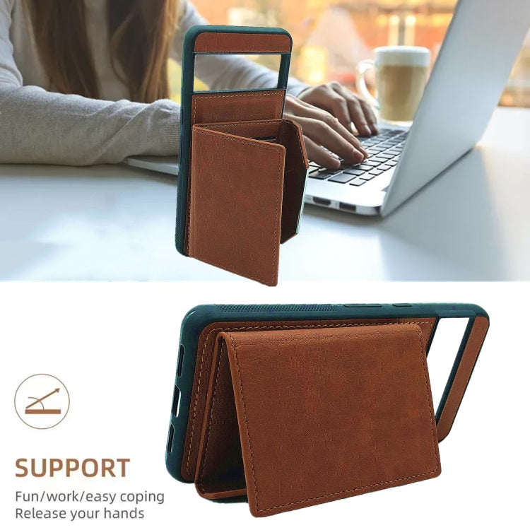 For Google Pixel 9 Pro XL Solid Color Metal Buckle Card Slots Bag Phone Case(Brown)