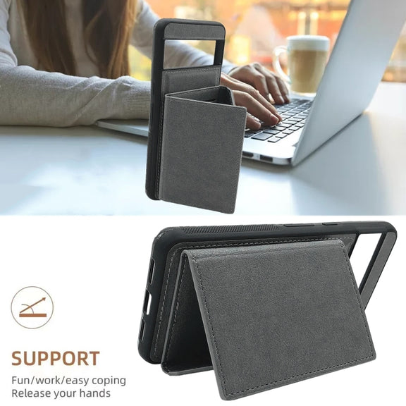 For Google Pixel 9 Pro XL Solid Color Metal Buckle Card Slots Bag Phone Case(Grey)