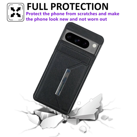 For Google Pixel 9 Pro XL Solid Color Metal Buckle Card Slots Bag Phone Case(Black)