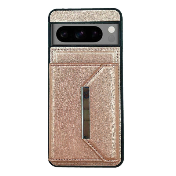 For Google Pixel 9 Pro XL Solid Color Metal Buckle Card Slots Bag Phone Case(Rose Gold)