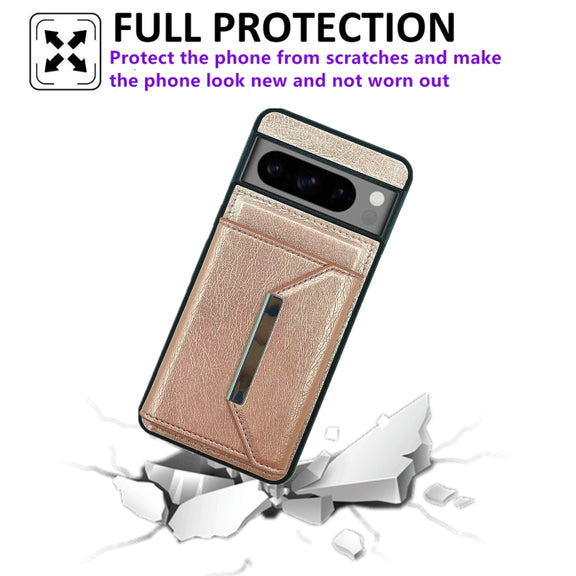 For Google Pixel 9 Pro XL Solid Color Metal Buckle Card Slots Bag Phone Case(Rose Gold)