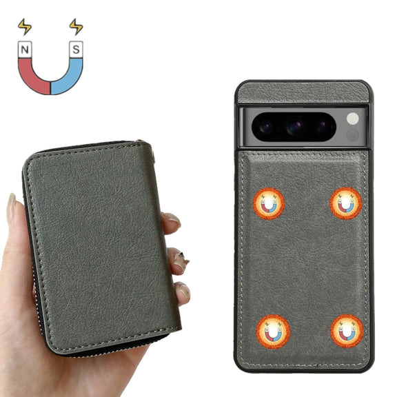 For Google Pixel 9 Pro XL Solid Color Zipper 11-Card Slots Bag Phone Case with Lanyard(Grey)