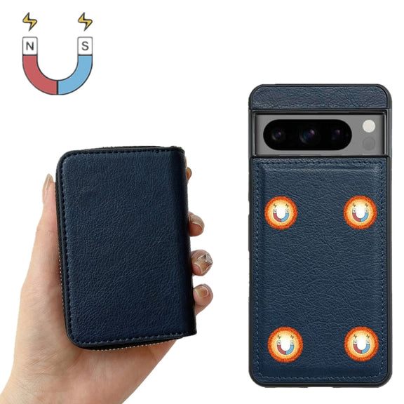 For Google Pixel 8a Solid Color Zipper 11-Card Slots Bag Phone Case with Lanyard(Blue)