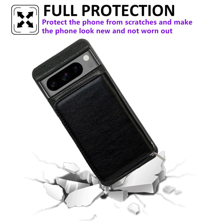 For Google Pixel 8a Solid Color Zipper 11-Card Slots Bag Phone Case with Lanyard(Black)