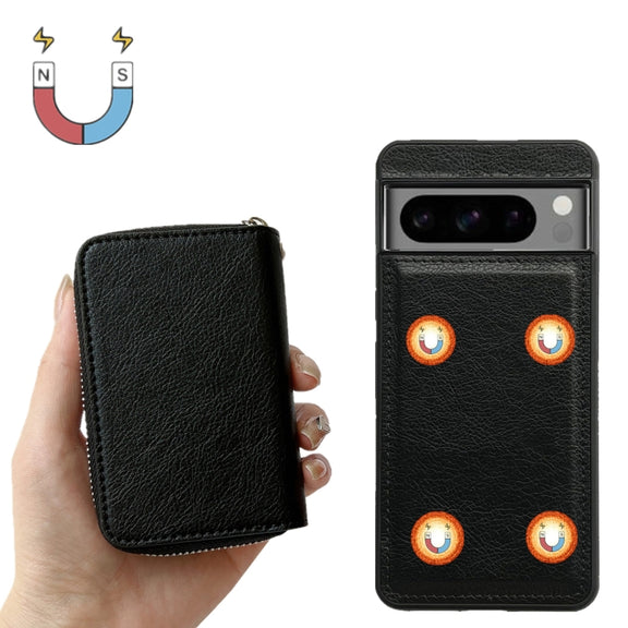 For Google Pixel 8a Solid Color Zipper 11-Card Slots Bag Phone Case with Lanyard(Black)