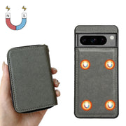 For Google Pixel 8 Solid Color Zipper 11-Card Slots Bag Phone Case with Lanyard(Grey)