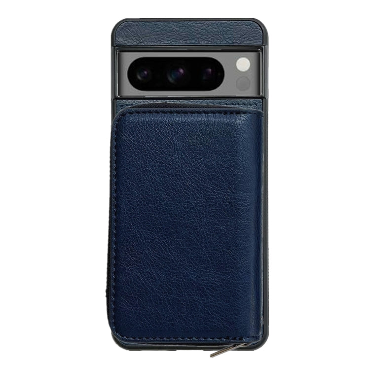 For Google Pixel 7a Solid Color Zipper 11-Card Slots Bag Phone Case with Lanyard(Blue)
