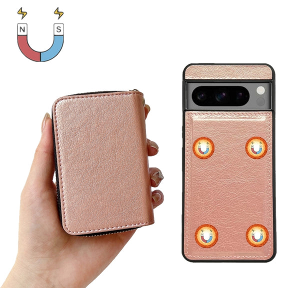 For Google Pixel 7a Solid Color Zipper 11-Card Slots Bag Phone Case with Lanyard(Rose Gold)