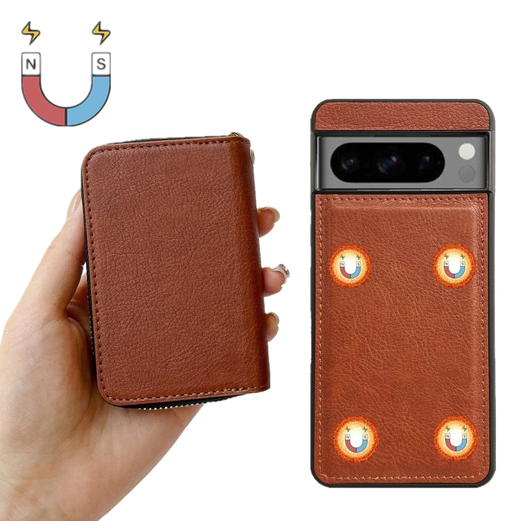 For Google Pixel 7a Solid Color Zipper 11-Card Slots Bag Phone Case with Lanyard(Brown) - Google Cases by PMC TechLife | Online Shopping South Africa | PMC TechLife | Buy Now Pay Later Mobicred