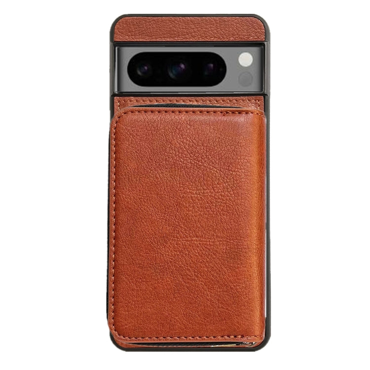 For Google Pixel 7 Solid Color Zipper 11-Card Slots Bag Phone Case with Lanyard(Brown)