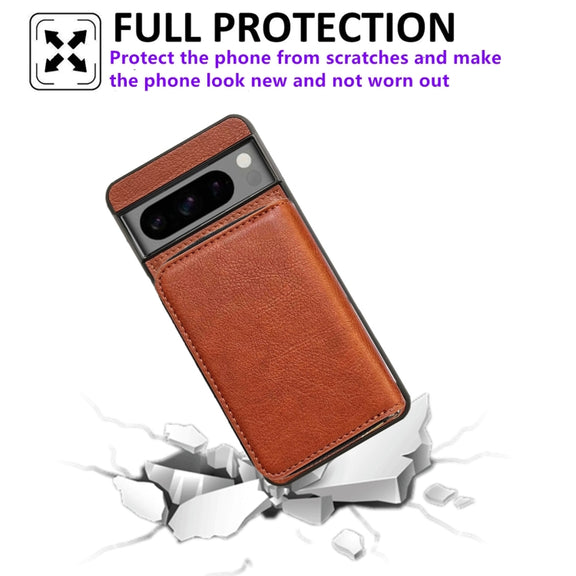For Google Pixel 7 Solid Color Zipper 11-Card Slots Bag Phone Case with Lanyard(Brown)