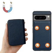 For Google Pixel 6a Solid Color Zipper 11-Card Slots Bag Phone Case with Lanyard(Blue)