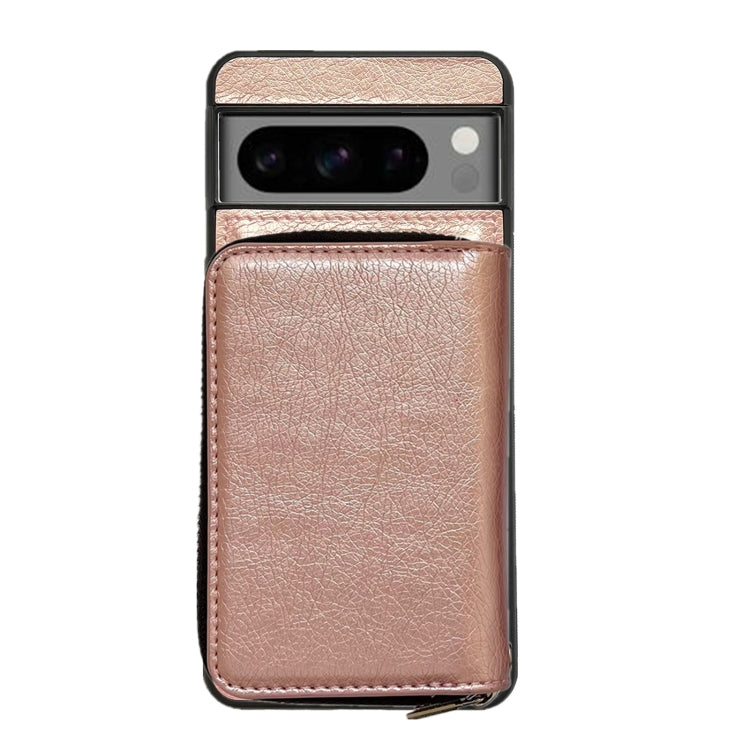 For Google Pixel 6a Solid Color Zipper 11-Card Slots Bag Phone Case with Lanyard(Rose Gold)
