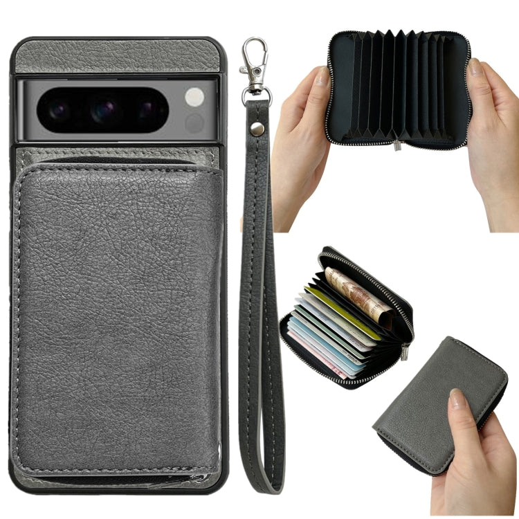 For Google Pixel 6 Solid Color Zipper 11-Card Slots Bag Phone Case with Lanyard(Grey) - Google Cases by PMC TechLife | Online Shopping South Africa | PMC TechLife | Buy Now Pay Later Mobicred
