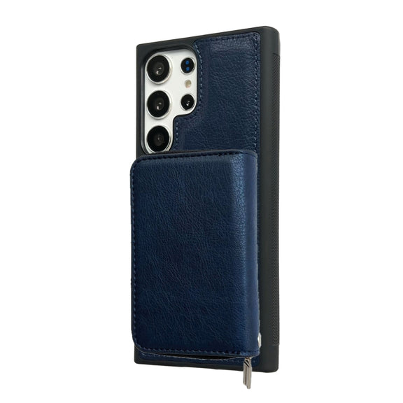 For Samsung Galaxy S24 Ultra 5G Solid Color Zipper 11-Card Slots Bag Phone Case with Lanyard(Blue)