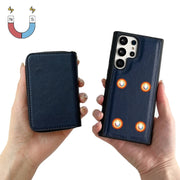For Samsung Galaxy S24 Ultra 5G Solid Color Zipper 11-Card Slots Bag Phone Case with Lanyard(Blue)