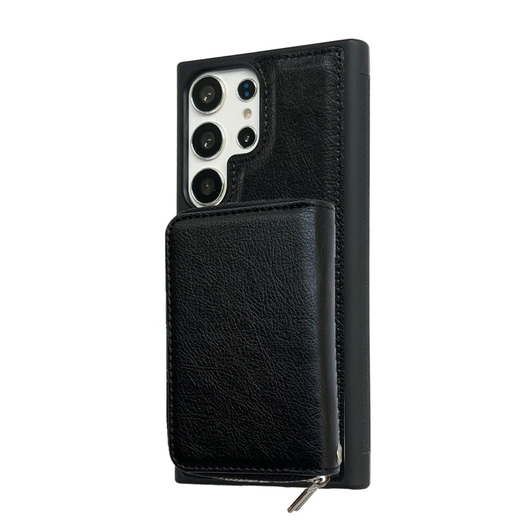 For Samsung Galaxy S24 Ultra 5G Solid Color Zipper 11-Card Slots Bag Phone Case with Lanyard(Black)