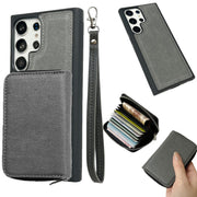 For Samsung Galaxy S24 Ultra 5G Solid Color Zipper 11-Card Slots Bag Phone Case with Lanyard(Grey)