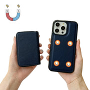 For iPhone 16 Pro Max Solid Color Zipper 11-Card Slots Bag Phone Case with Lanyard(Blue)