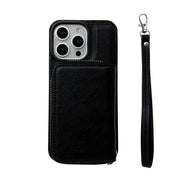 For iPhone 16 Pro Max Solid Color Zipper 11-Card Slots Bag Phone Case with Lanyard(Black)