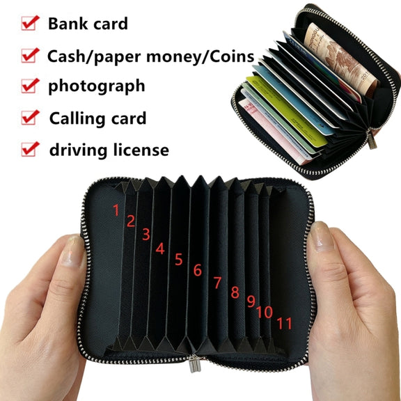 For iPhone 16 Pro Max Solid Color Zipper 11-Card Slots Bag Phone Case with Lanyard(Black)